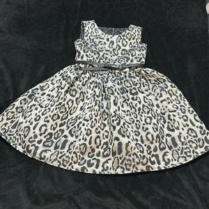Girls Leopard Print Party Dress With Belt, Size 6